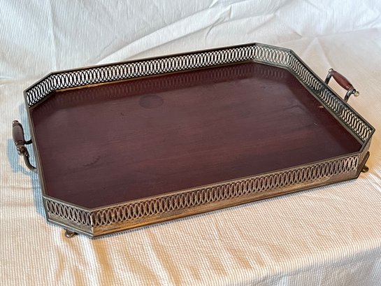 Antique Sterling Silver, Mahogany, Ball And Claw-Footed Serving Tray