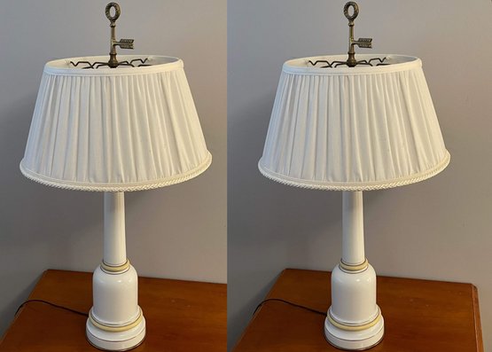 Pair Of Vintage White Ceramic Table Lamps