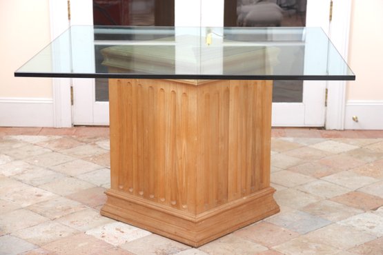 Glass Top Center Table On Wooden Pedestal