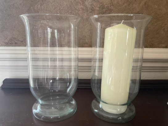 Pair Of Glass Hurricane Candleholders With 4 New Candles