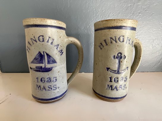 Pair Of Hingham Nautical Stoneware Mugs