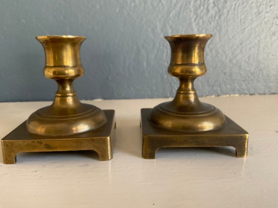 Pair Of Vintage Small Brass Candlesticks