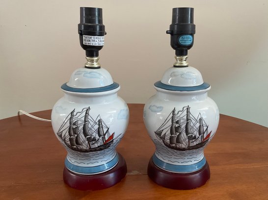 Pair Of Porcelain Nautical Table Lamps