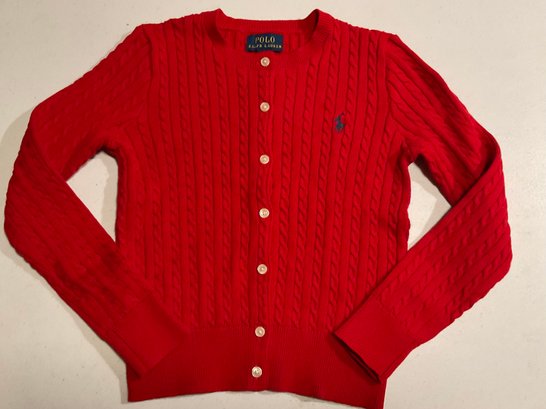 Ralph Lauren Polo Girls Red Cardigan Sweater Size S 7 Brand New With Tags