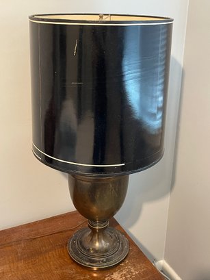 Large Silver Finish Lamp With Black Shade