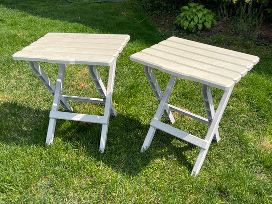 Pair Of Two White Plastic Outdoor Side Tables