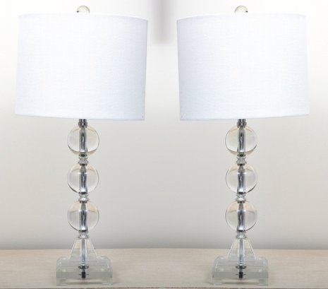 Pair Of Stacked Lucite Ball Table Lamps