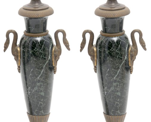 Marble And Brass Goose Handle Urn Lamps