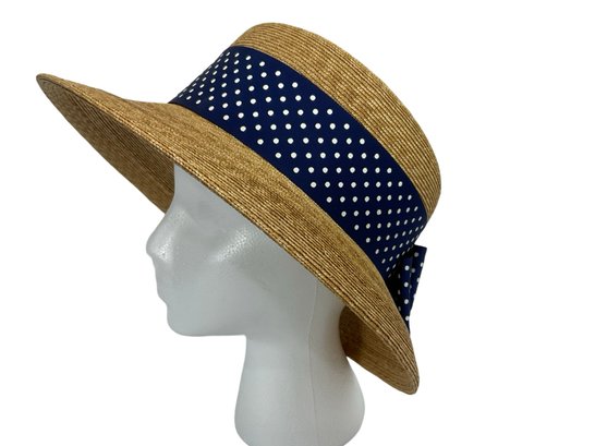 Suzanna Couture  Millinery Straw Hat With Blue Ribbon
