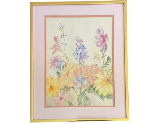 Spring Flowers Watercolor Painting 1940 Signed By Artist
