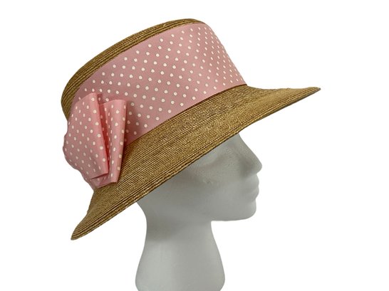Suzanna Couture  Millinery Straw Hat With Pink Ribbon