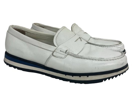 Prada White Slip On Loafers