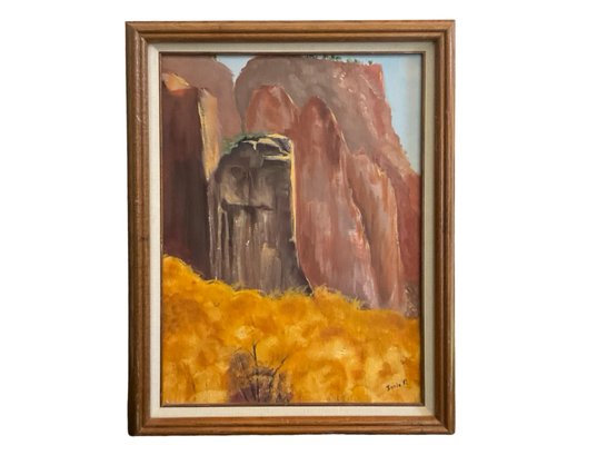 Canyon Cliffs Oil Painting Signed Josie R