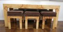 Mid Century Burlwood Console Table With 3 Stools