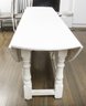 Antiqued White Painted Oval Drop Leaf Table With 8 Grey Leather Upholstered Antiqued White Chairs