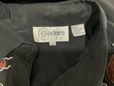 Cedars Black Silk Button Down Shirt With Leather Fringe Size 12