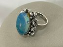 Silver Ring With Large Blue Stone