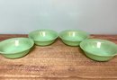 Four Jade-ite Fire King Oven Ware Light Green Milk Glass Bowls