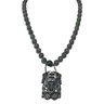 Asian Gray Bead Necklace With Stone Pendant