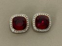 Valentino Red With Rhinestones Clip Earrings