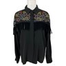 Cedars Black Silk Button Down Shirt With Leather Fringe Size 12