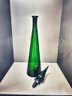 Vintage Mid Century Modern Emerald Green Glass Genie Decanter Bottle With Stopper 17'