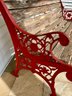 Vintage Garden Bench - Beautiful Red Cast Iron Sidearms - Wooden Back/Seat  - Wood In Need Of Some TLC