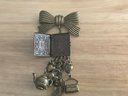 Vintage Brass Bow Book Locket Brooch With Dangles