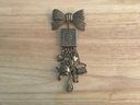 Vintage Brass Bow Book Locket Brooch With Dangles