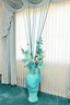 Floor Standing Resin Vase With Blue Flowers