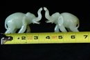 Caved Jade Elephants On Wooden Base Purchased In Hong Kong
