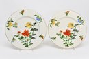 Pair Of Gold Trim Floral Painted Plates