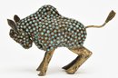 Vintage Nepaleese Inalid Turquoise Brass Bison
