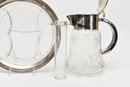 Thick Cut Glass Pitcher And Bowl With Silver Plated Trim