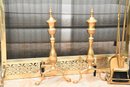Brass Fireplace Set Including Andirons And Tools