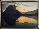 Sunset On The Lake Framed Paint On Board