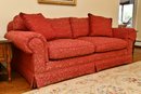 Persnickety Red Lotus Damask Skirted Sofa