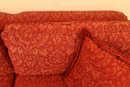 Persnickety Red Lotus Damask Skirted Sofa
