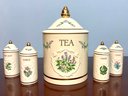 Lenox Spice Garden Tea Canister And 4 Spice Jars