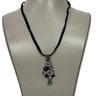 Black Leather Necklace With Multi Stone Pendant