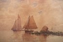 Carlton Theodore Chapman (1860 - 1925) Ships Along The Coast Original Signed Watercolor