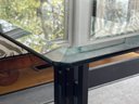 Beveled Glass Top Dining Table With Black Wooden Base