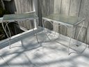 Outdoor Frosted Glass Top And White Painted Tables