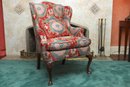 Upholstered Bold Floral Chair With Wood Legs