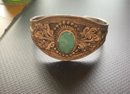 Women's Solid Silver Cuff Bracelet From Indonesia With Turquoise Center Stone