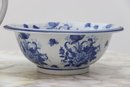 Blue And White Pitcher And Bowl Rose Motif