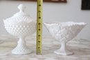 Milk Glass Covered Dish And Pedestal Bowl