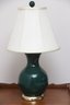 Pair Of Dark Green Table Lamps On Brass Bases