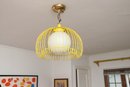 Mid Century Yellow Cage Light With White Glass Bulb
