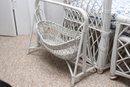 White Wicker Arm Chair And Ottoman